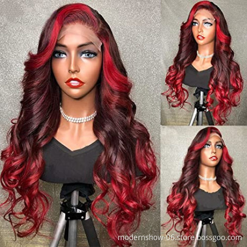 Human Hair Wigs for Black Women 180% Density Ombre Red Transparent Lace Front Wigs Human Hair Pre Plucked 100% Human lace wig